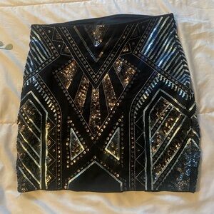 Express Black Sequin Geometric Mini Skirt xs